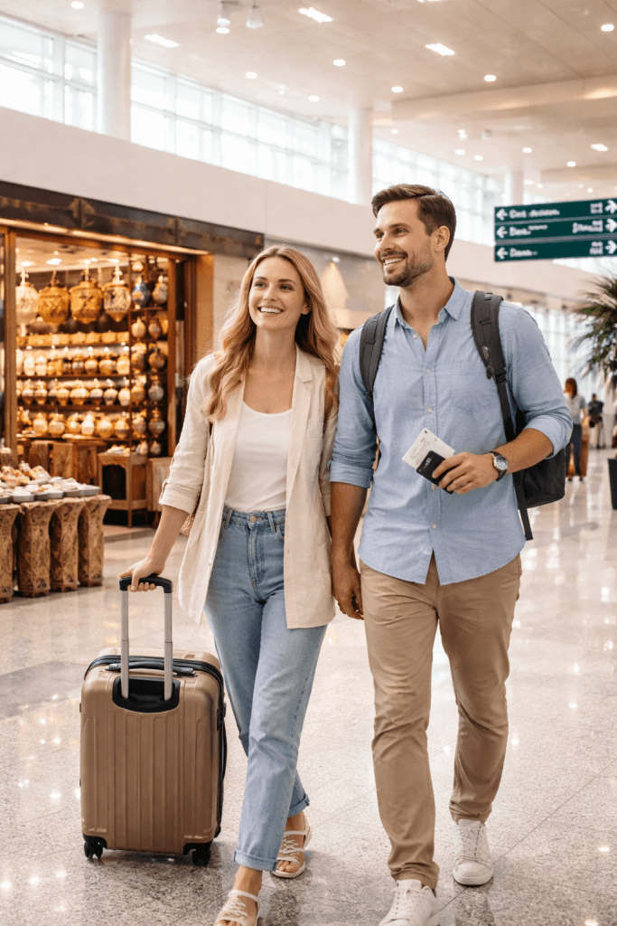 Home 20260109 1426 couple at moroccan airport simple compose 01kehez881f9j96vwd7b1hk5k9